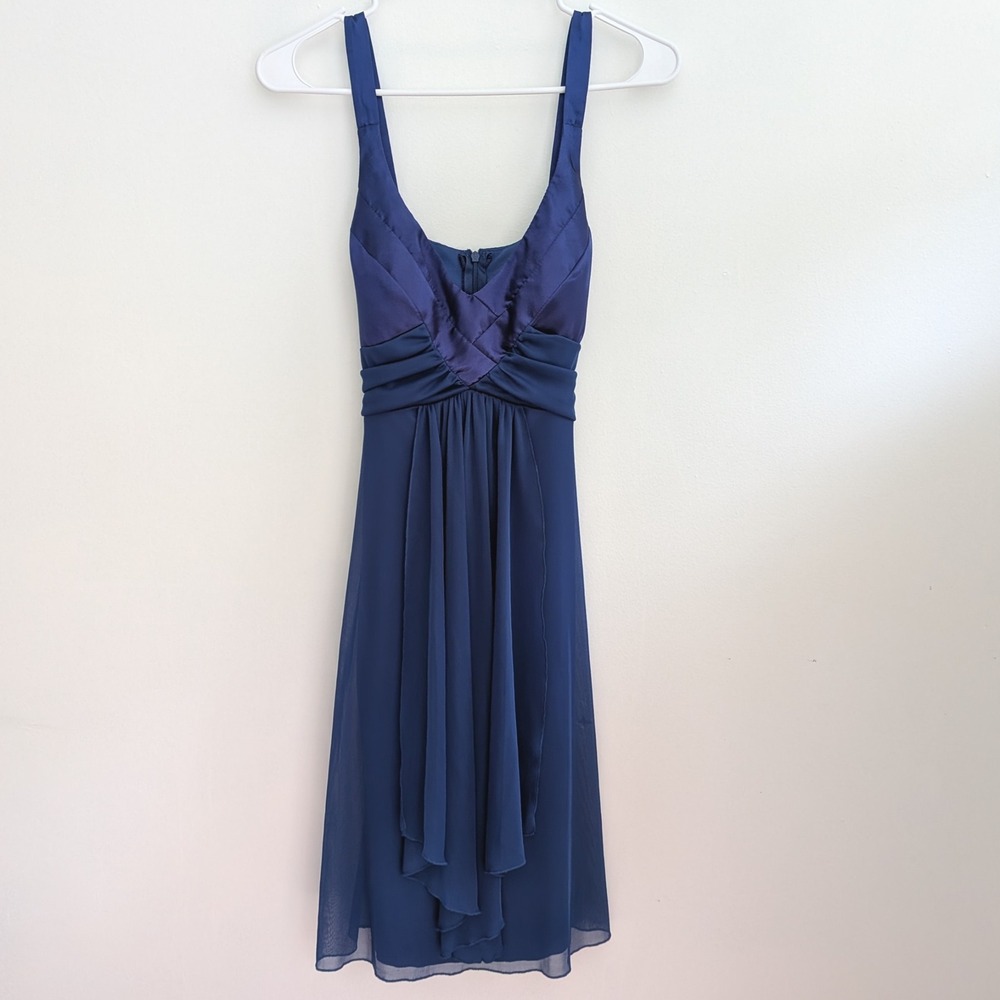 Vintage Y2K B. Darlin Womens Sz 11/12 Navy Blue Ruched Strappy Midi Dress 2000s